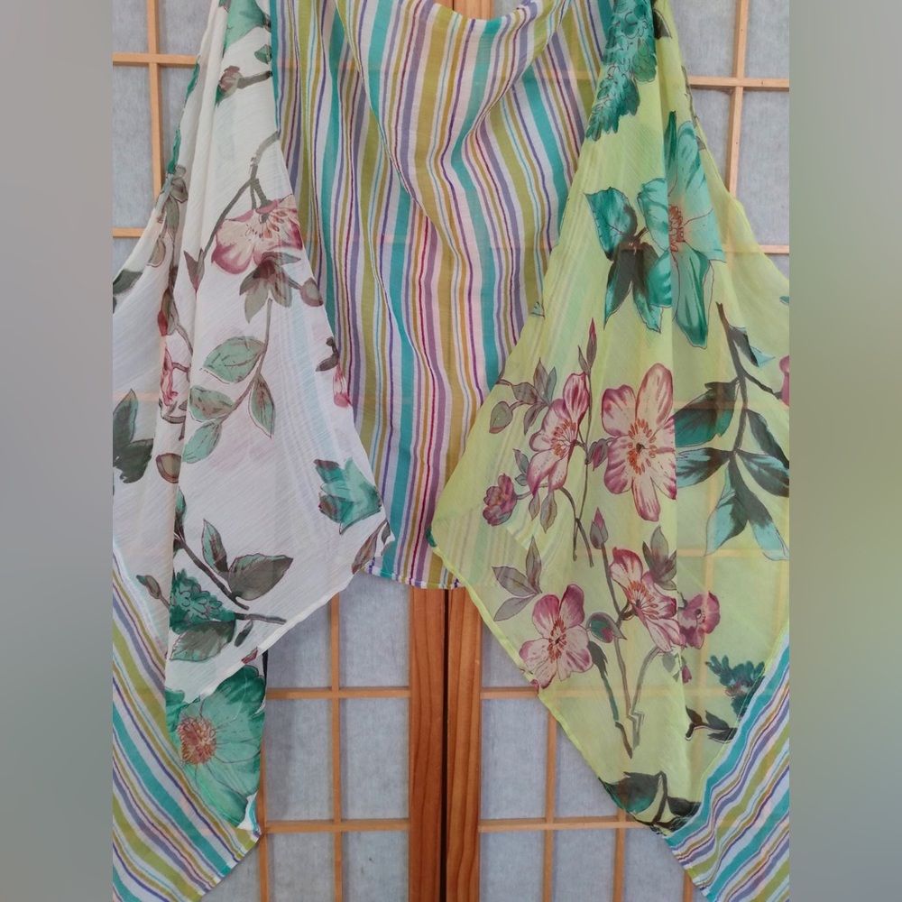 Yellow Green Floral Striped Rectangular Scarf Sha… - image 2
